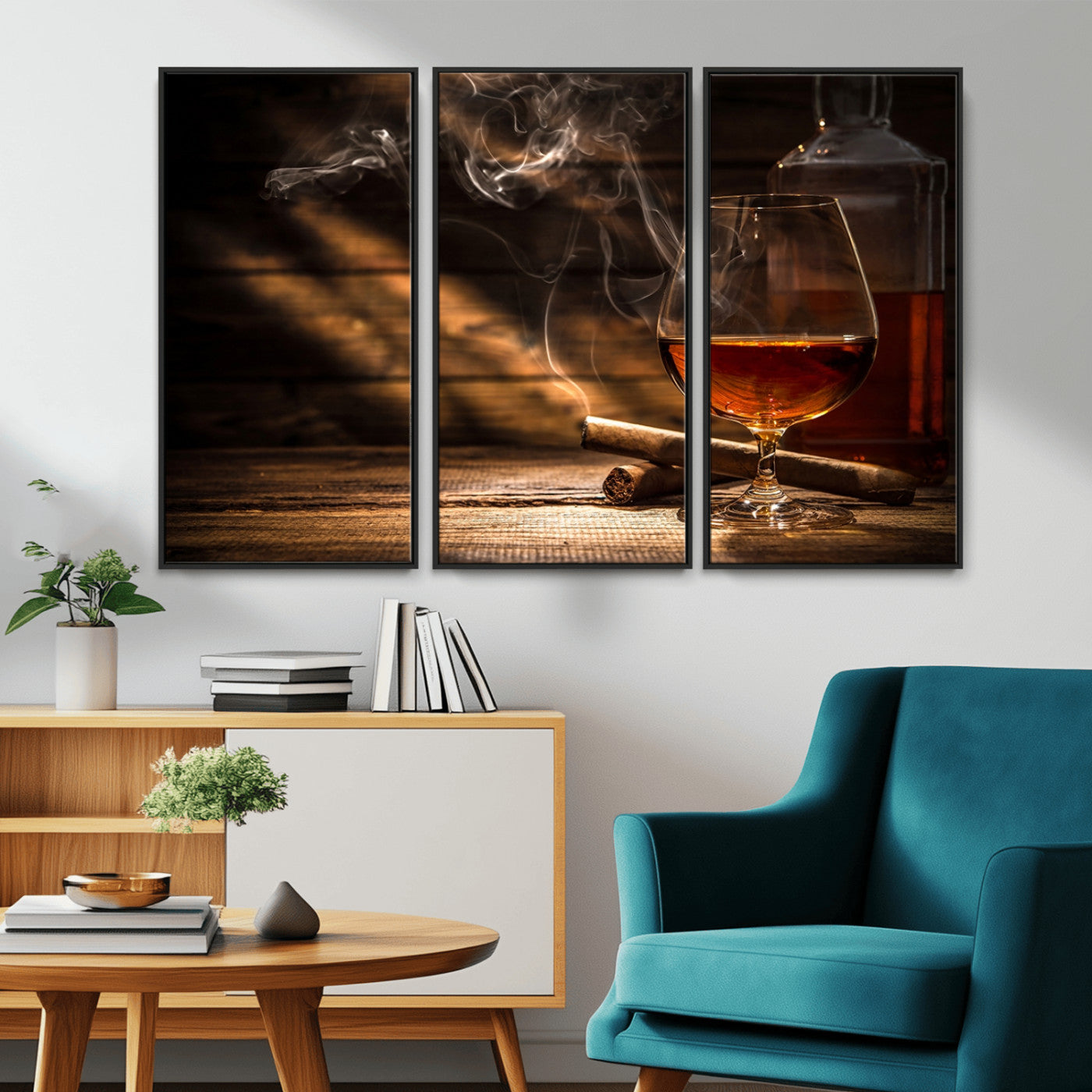 92305-MGV-CV-36X24-Whiskey & Cigar Wall Art – Moody Whiskey and Cigar Canvas Print, Sophisticated Bar or Home Lounge Decor for Office, Man Cave or