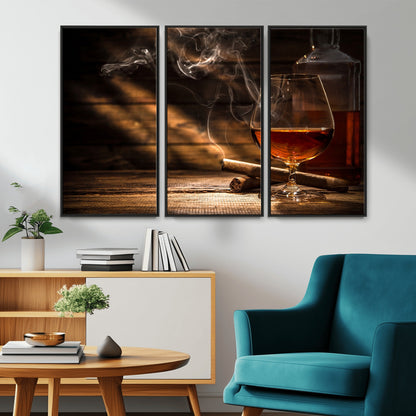 92305-MGV-CV-36X24-Whiskey & Cigar Wall Art – Moody Whiskey and Cigar Canvas Print, Sophisticated Bar or Home Lounge Decor for Office, Man Cave or