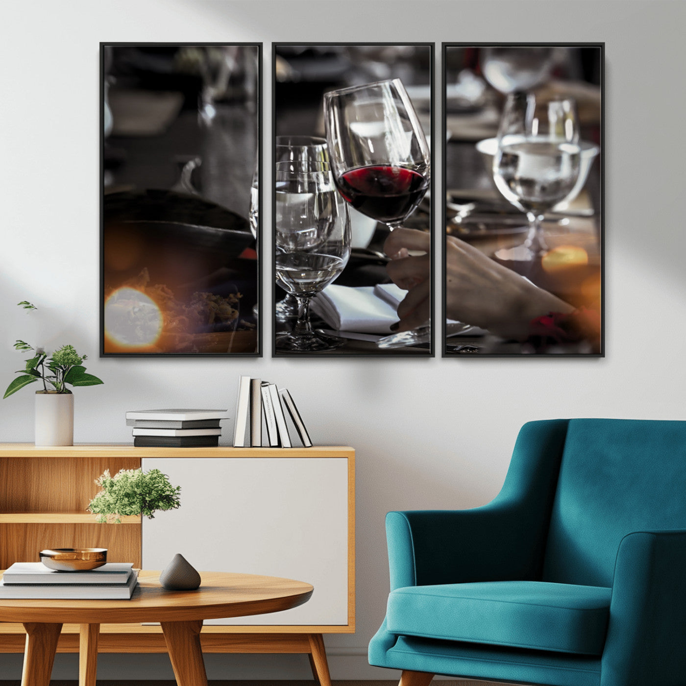 75513-MGV-CV-36X24-Elegant Wine Toast Wall Art – Close-Up Red Wine Glass at Dinner Table Canvas Print, Sophisticated Dining Room or Bar Decor