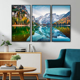 10402-MGV-CV-36X24-Snowy Mountain Lake Wall Art – Autumn Landscape Canvas Print with Reflection, Nature Decor for Living Room, Office, Bedroom or