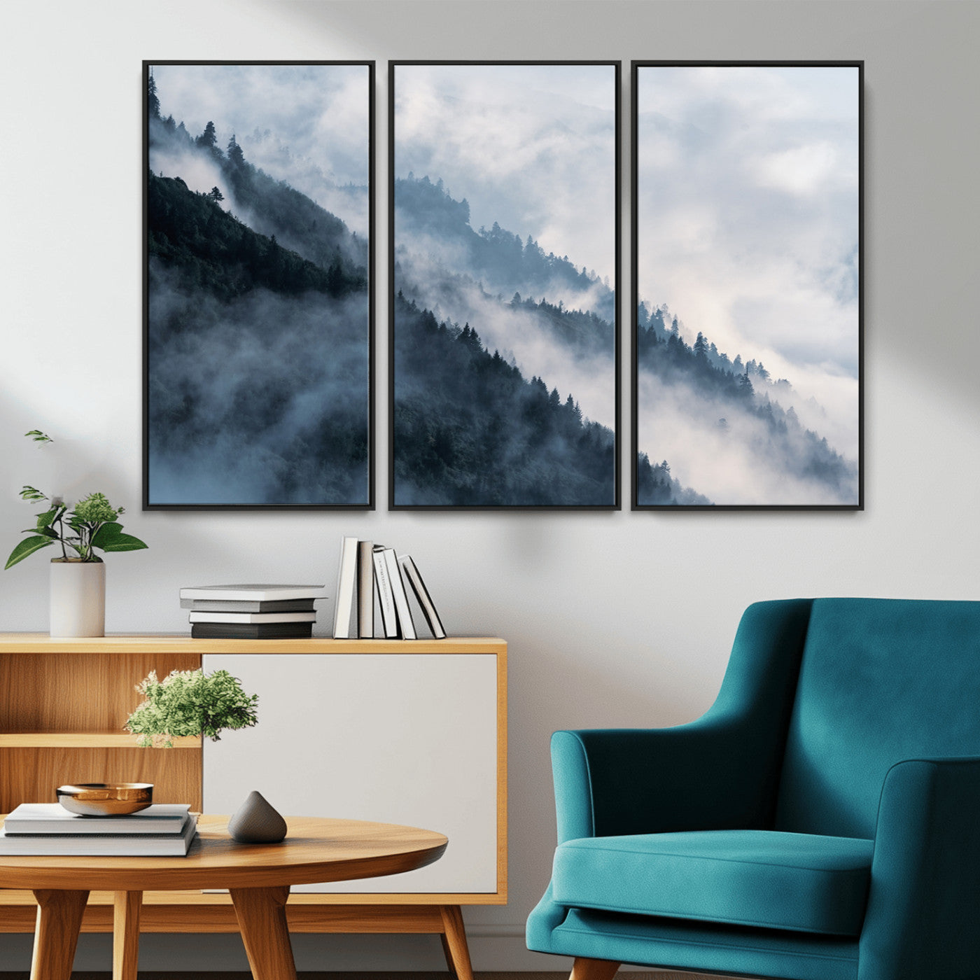 85737-MGV-CV-36X24-Misty Mountain Wall Art – Atmospheric Pine Forest Canvas Print with Fog and Mist, Calm Nature Decor for Living Room, Bedroom,
