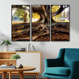 53335-MGV-CV-36X24-Majestic Tree with Sprawling Roots Wall Art – Serene Sunlit Park Scene, Nature Canvas Print, Perfect for Living Room, Office or