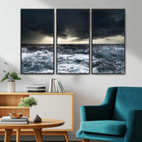 42607-MGV-CV-36X24-Stormy Ocean Wall Art – Dramatic Sea and Sky Canvas Print with Sun Rays, Moody Nature Decor for Living Room, Office, Bedroom or