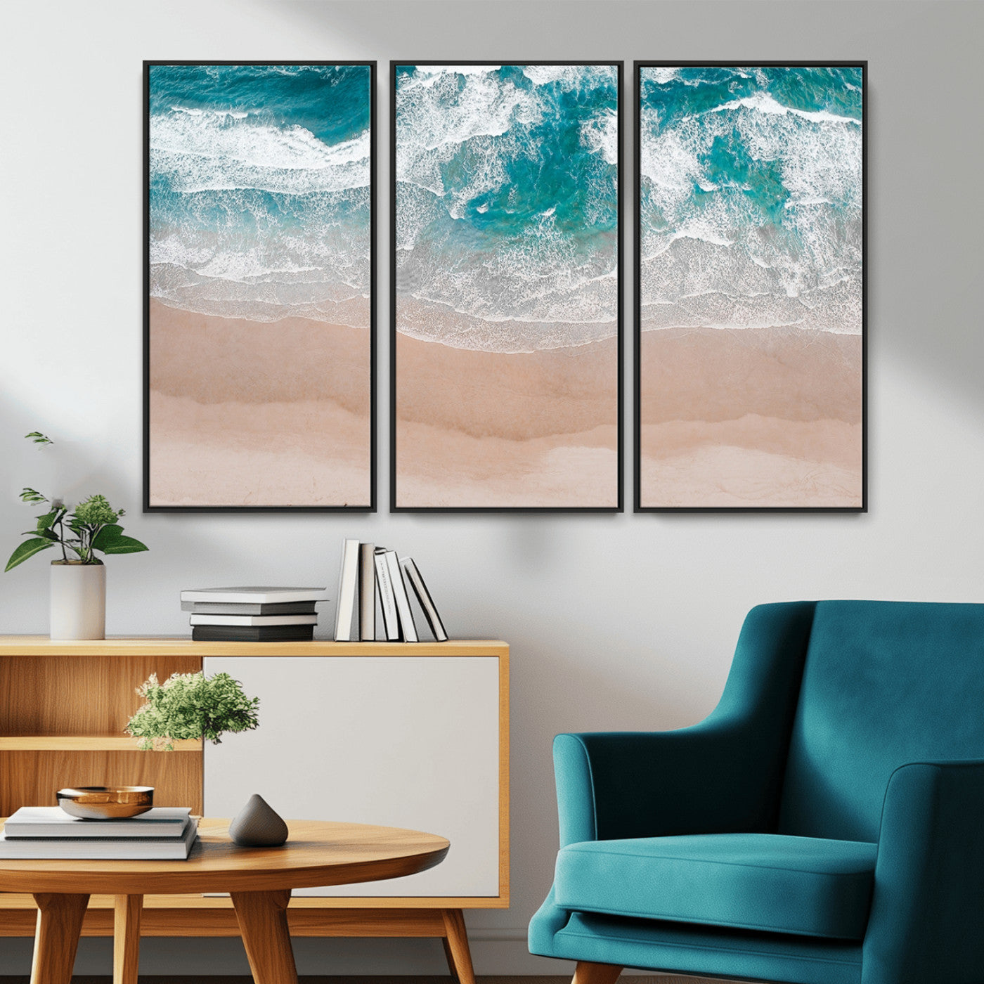 39236-MGV-CV-36X24-Ocean Beach Wall Art – Aerial View of Waves and Sand Canvas Print, Coastal Home Decor for Living Room, Bedroom, Office or Beach