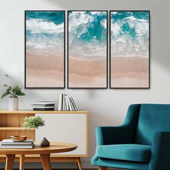 39236-MGV-CV-36X24-Ocean Beach Wall Art – Aerial View of Waves and Sand Canvas Print, Coastal Home Decor for Living Room, Bedroom, Office or Beach