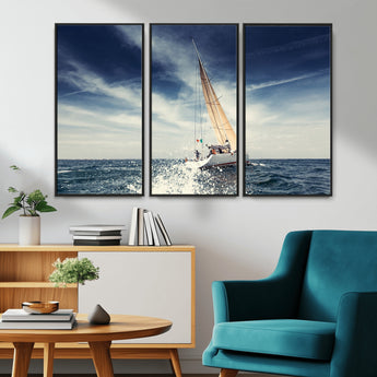 75430-MGV-CV-36X24-Sailing Boat Wall Art – Dynamic Ocean Yacht Canvas Print, Nautical Decor for Living Room, Office, Beach House or Cabin
