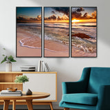 38302-MGV-FC-48X32-3P_Black-Sunset Beach Wall Art – Stunning Ocean Waves and Rock Canvas Print, Warm Coastal Decor for Living Room, Bedroom, Office or Beach