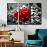 84671-MGV-CV-36X24-Red Rose Wall Art – Vibrant Single Bloom Canvas Print with Black and White Background, Elegant Floral Decor for Living Room,