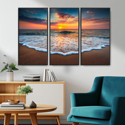 87032-MGV-FC-48X32-3P_Black-Ocean Sunset Wall Art – Stunning Beach Canvas Print with Vibrant Sky, Calm Waves, and Golden Horizon, Perfect Coastal Decor for