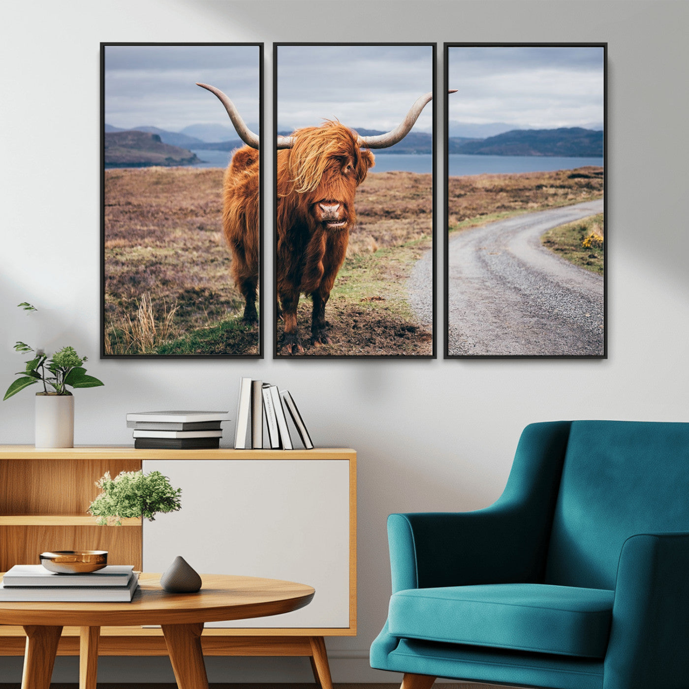 56121-MGV-CV-36X24-Rustic Highland Cow Wall Art – Panoramic Nature Canvas Print, Perfect Decor for Home, Office, Living Room or Man Cave