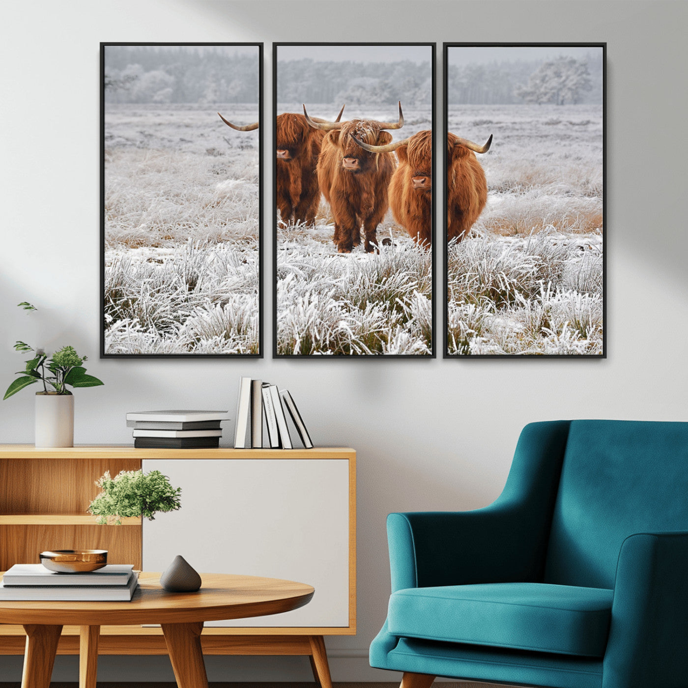 10396-MGV-CV-36X24-Highland Cattle Wall Art – Rustic Winter Landscape Canvas Print, Farmhouse Decor for Living Room, Office, Cabin or Country Home