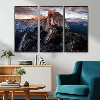 31332-MGV-FC-48X32-3P_Black-Mountain Landscape Wall Art – Majestic Sunset Rock Formation Canvas Print, Nature Scenic Decor for Living Room, Office, Cabin or