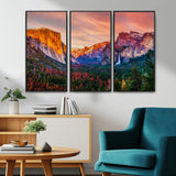 24519-MGV-CV-36X24-Yosemite Valley Sunset Wall Art – Majestic Mountain Landscape with Waterfall and Vibrant Sky, Nature Photography for Home or