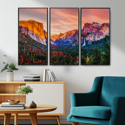 24519-MGV-CV-36X24-Yosemite Valley Sunset Wall Art – Majestic Mountain Landscape with Waterfall and Vibrant Sky, Nature Photography for Home or