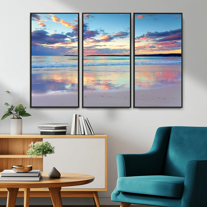 64882-MGV-CV-36X24-Tranquil Sunset Beach Wall Art – Panoramic Ocean Reflection Canvas Print, Calm Coastal Decor for Bedroom, Living Room or Office