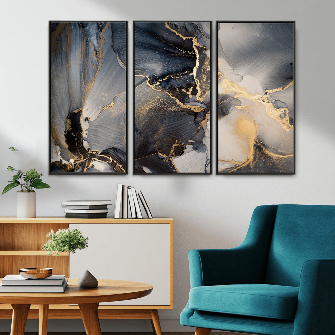 24068-MGV-CV-36X24-Luxury Abstract Wall Art – Gold & Gray Fluid Ink Painting Canvas, Modern Metallic Home Decor, Elegant Office or Living Room Accent