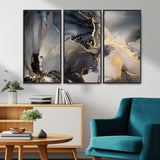 24068-MGV-CV-36X24-Luxury Abstract Wall Art – Gold & Gray Fluid Ink Painting Canvas, Modern Metallic Home Decor, Elegant Office or Living Room Accent