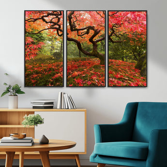 73343-MGV-CV-36X24-Autumn Maple Wall Art – Panoramic Vibrant Red Maple Tree Canvas Print, Seasonal Nature Decor for Office, Living Room or Garden