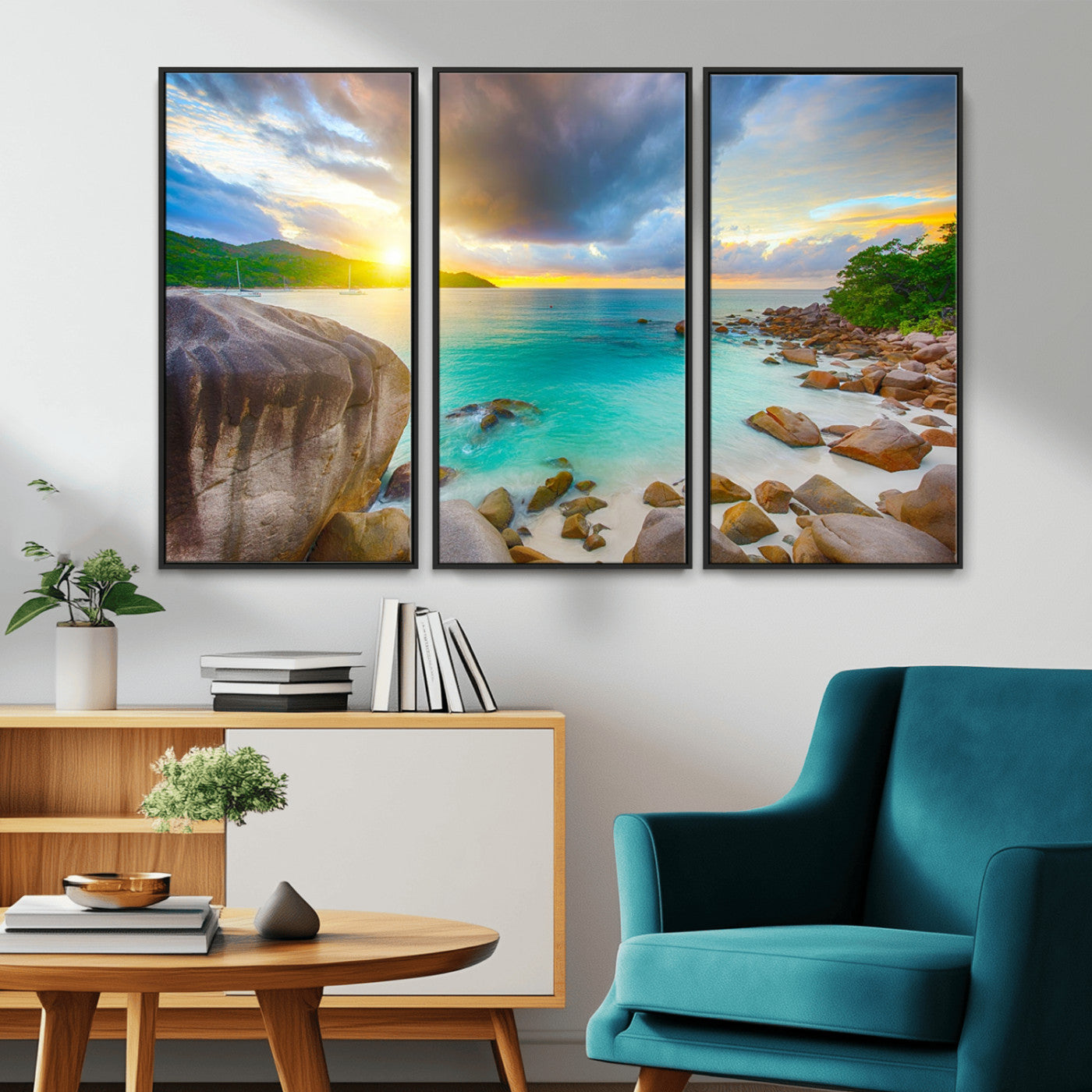 23769-MGV-CV-36X24-Tropical Beach Sunset Wall Art – Serene Ocean Canvas Print, Coastal Landscape Decor for Living Room, Bedroom or Office, Peaceful