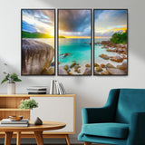 23769-MGV-CV-36X24-Tropical Beach Sunset Wall Art – Ocean Waves and Rocky Shore Canvas Print, Coastal Seascape Photography Decor