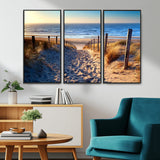 31889-MGV-CV-36X24-Sandy Beach Pathway Wall Art – Coastal Dune Fence and Ocean View Canvas Print, Relaxing Seaside Landscape Decor for Living Room or