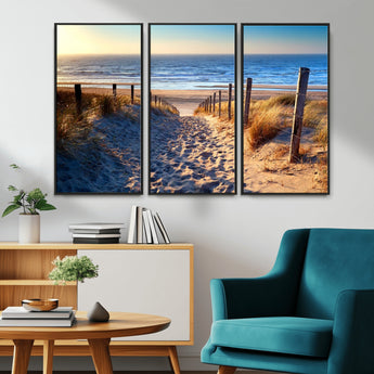 31889-MGV-CV-36X24-Sandy Beach Pathway Wall Art – Coastal Dune Fence and Ocean View Canvas Print, Relaxing Seaside Landscape Decor for Living Room or