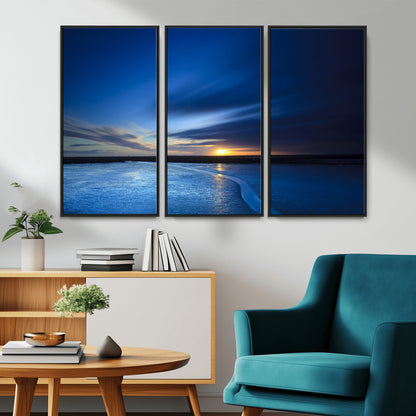 65405-MGV-CV-36X24-Blue Sunrise Seascape Wall Art – Tranquil Ocean Horizon Canvas Print with Golden Sunlight and Deep Sky, Coastal Landscape Decor