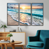 27815-MGV-CV-36X24-Ocean Sunrise Beach Wall Art – Serene Coastal Canvas Print with Waves and Golden Morning Light, Relaxing Seascape Decor for