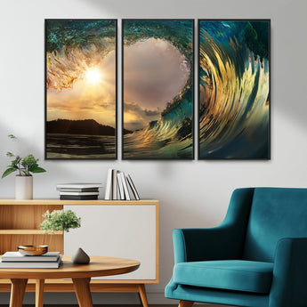 38256-MGV-CV-36X24-Ocean Wave Wall Art – Stunning Sunrise Through Curling Wave Canvas Print, Coastal Surf Photography Seascape Decor for Living Room,