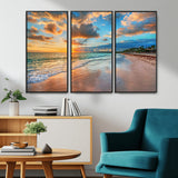 41572-MGV-CV-36X24-Sunset Beach Wall Art – Ocean Waves and Palm Trees Canvas Print, Tropical Coastal Sunset Seascape Decor for Living Room, Bedroom