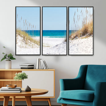 58498-MGV-CV-36X24-White Sandy Beach Wall Art – Panoramic Coastal Canvas Print, Ocean View Decor for Living Room, Bedroom, Office, Relaxing Seaside