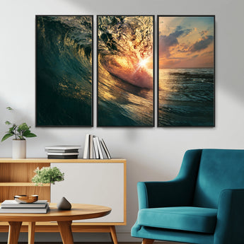 55359-MGV-CV-36X24-Radiant Ocean Wave Wall Art – Panoramic Surf Canvas Print, Vibrant Sunset Beach Decor for Home, Office or Man Cave