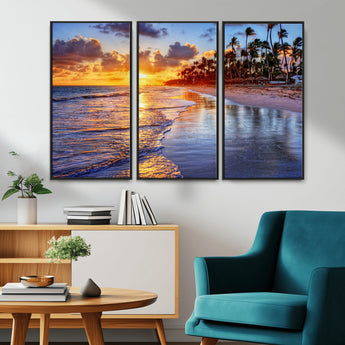 19917-MGV-CV-36X24-Tropical Sunset Beach Wall Art – Panoramic Palm Trees and Ocean Canvas Print, Vibrant Coastal Decor for Living Room, Office or Man