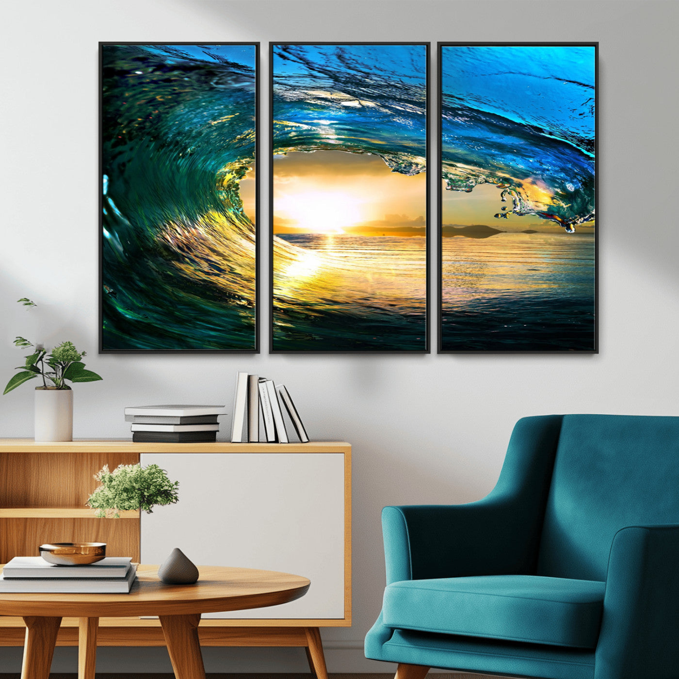 19378-MGV-CV-36X24-Ocean Wave Sunset Wall Art – Vibrant Surf and Golden Horizon Canvas Print, Coastal Seascape Photography for Living Room, Bedroom,