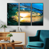 19378-MGV-CV-36X24-Ocean Wave Sunset Wall Art – Vibrant Surf and Golden Horizon Canvas Print, Coastal Seascape Photography for Living Room, Bedroom,