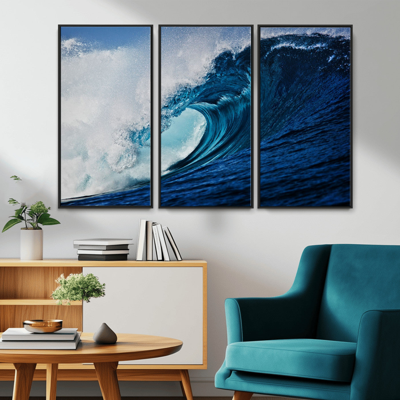 89502-MGV-CV-36X24-Powerful Ocean Wave Wall Art – Panoramic Blue Sea Wave Canvas Print, Coastal Surf Photography Artwork for Living Room, Bedroom, or