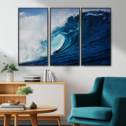 89502-MGV-CV-36X24-Powerful Ocean Wave Wall Art – Panoramic Blue Sea Wave Canvas Print, Coastal Surf Photography Artwork for Living Room, Bedroom, or