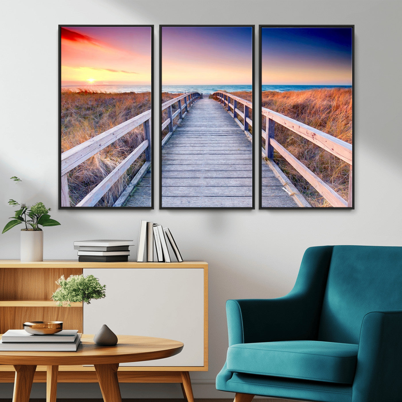60625-MGV-CV-36X24-Beach Boardwalk Sunrise Wall Art – Coastal Pathway to Ocean Canvas Print, Seaside Landscape Decor for Home or Office