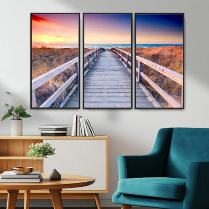 60625-MGV-CV-36X24-Beach Boardwalk Sunrise Wall Art – Coastal Pathway to Ocean Canvas Print, Seaside Landscape Decor for Home or Office