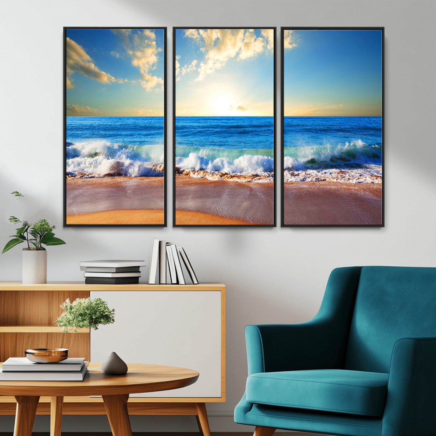 50522-MGV-CV-36X24-Ocean Sunrise Wall Art – Peaceful Beach Waves and Golden Horizon Canvas Print, Coastal Seascape Decor for Home or Office