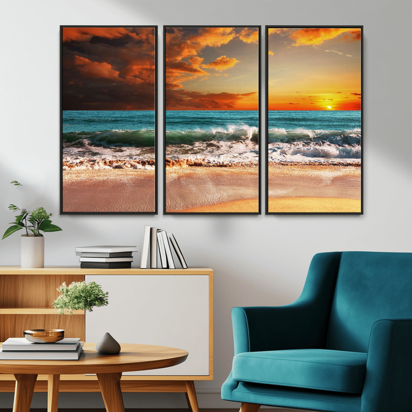 72948-MGV-CV-36X24-Ocean Sunset Wave Wall Art – Dramatic Seascape Canvas Print with Golden Sky and Crashing Waves, Coastal Beach Decor for Living