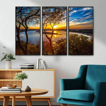 71863-MGV-CV-36X24-Lake Sunset Wall Art – Scenic Nature Canvas Print with Trees and Golden Sky, Serene Landscape Decor for Living Room, Bedroom or