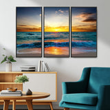 50627-MGV-CV-36X24-Ocean Sunset Wall Art – Serene Beach Canvas Print with Waves and Golden Sky, Coastal Decor for Living Room or Office