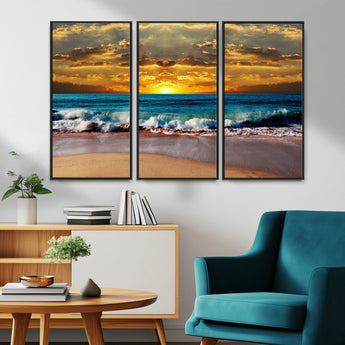 83389-MGV-CV-36X24-Ocean Sunrise Wall Art – Vibrant Beach Waves Canvas Print, Coastal Seascape Decor for Living Room or Office