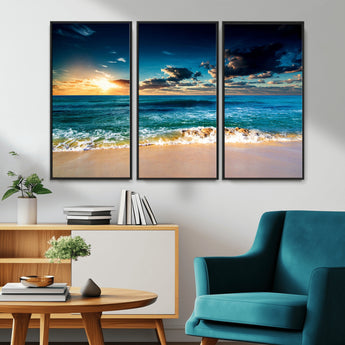 88985-MGV-CV-36X24-Ocean Sunset Wall Art – Tranquil Beach Waves Canvas Print, Coastal Seascape Decor for Living Room or Office