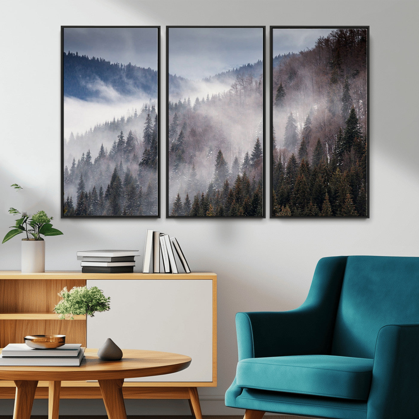 18459-MGV-CV-36X24-Misty Pine Forest Wall Art – Serene Mountain Landscape Canvas Print, Tranquil Nature Artwork for Living Room, Bedroom, Cabin or