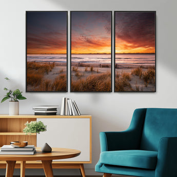 90176-MGV-CV-36X24-Beach Sunset Wall Art – Coastal Sand Dune Canvas Print with Ocean Waves and Dramatic Sky, Seaside Landscape Decor for Living Room