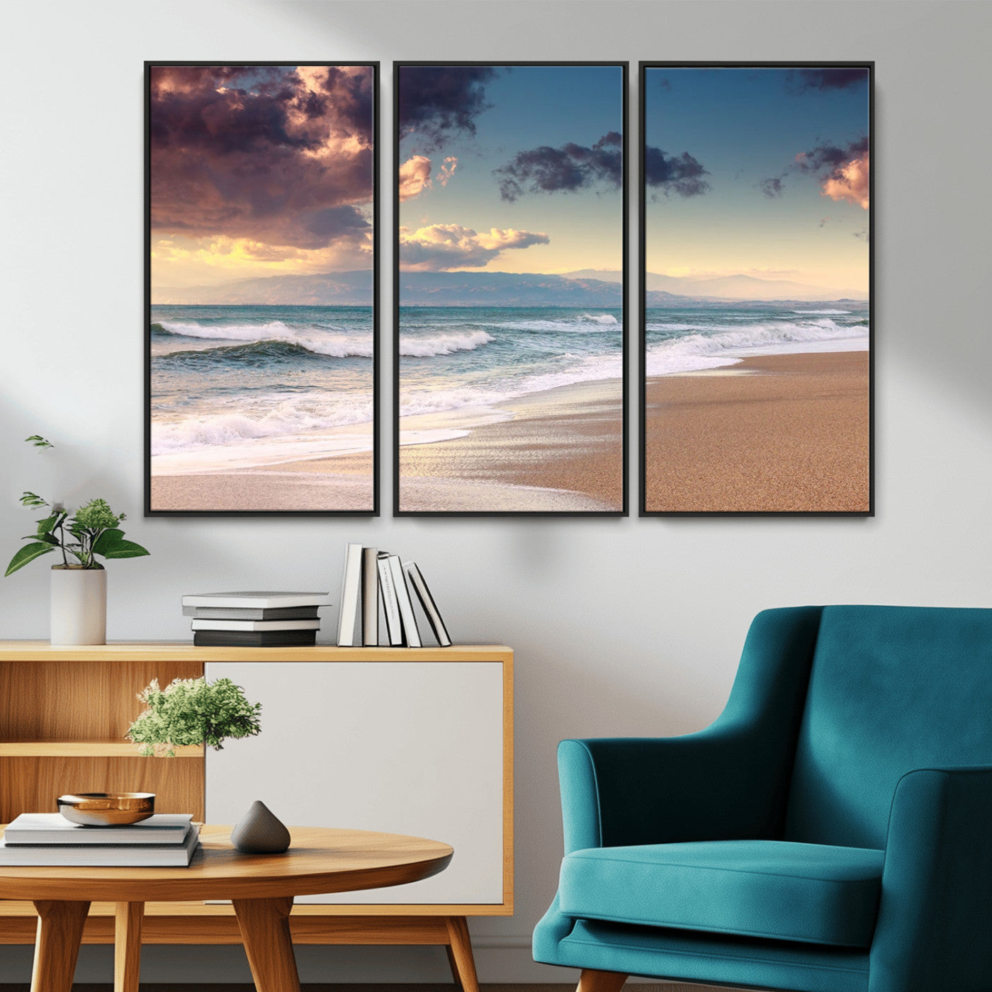 42253-MGV-CV-36X24-Serene Beach Waves Wall Art – Tranquil Ocean Horizon Canvas Print, Coastal Seascape Decor for Living Room or Office Wall