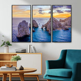 72955-MGV-CV-36X24-Ocean Rock Formation Wall Art – Sunset Coastal Seascape Print, Beach Landscape Decor for Living Room or Office
