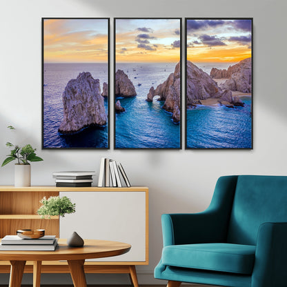 72955-MGV-CV-36X24-Ocean Rock Formation Wall Art – Sunset Coastal Seascape Print, Beach Landscape Decor for Living Room or Office